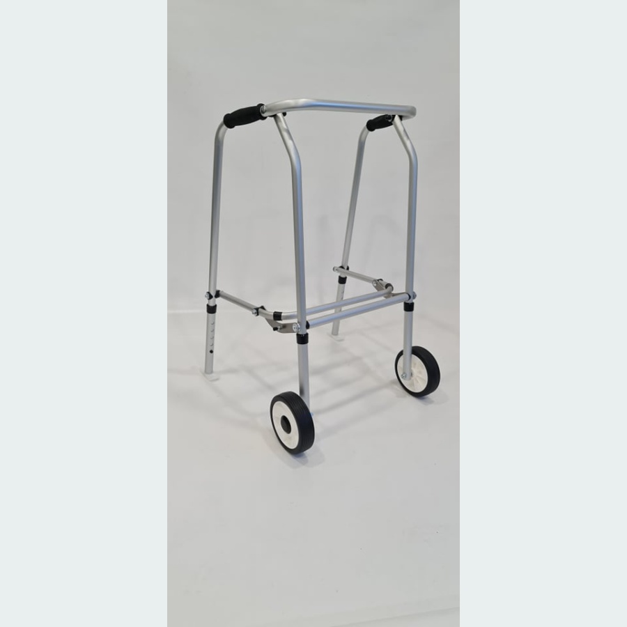 Aluminium Folding Adjustable Walker - 2 Wheels / 2 Skis
