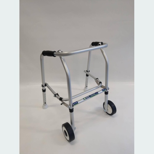 Junior Aluminium Folding Adjustable Walker - 2 Wheels / 2 Glide Feet