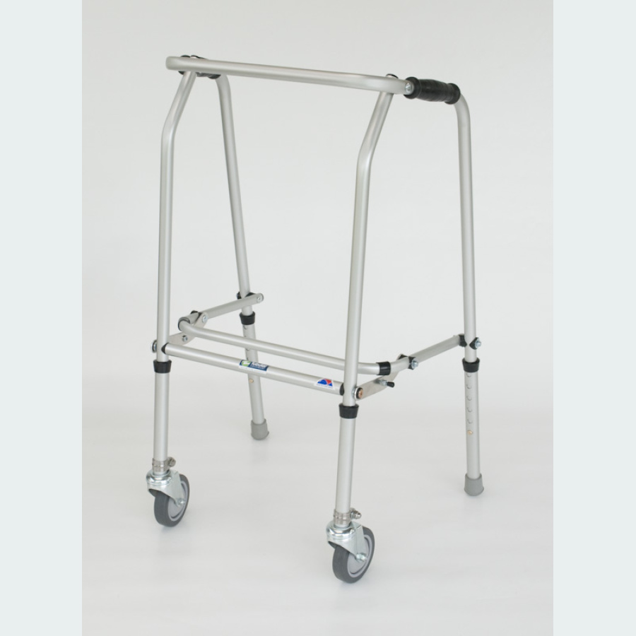 Aluminium Folding Adjustable Walker - NARROW - 2 Castors / 2 Rubber Feet