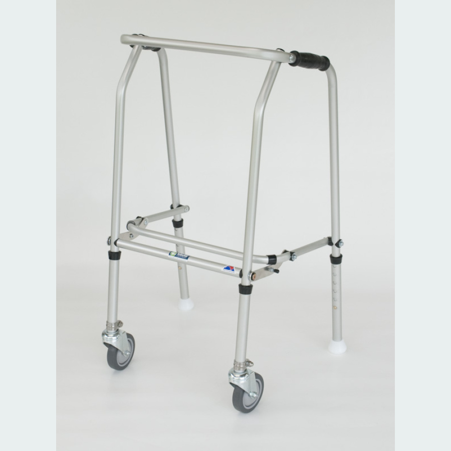 Aluminium Folding Adjustable Walker - 2 Castors / 2 Glide Feet
