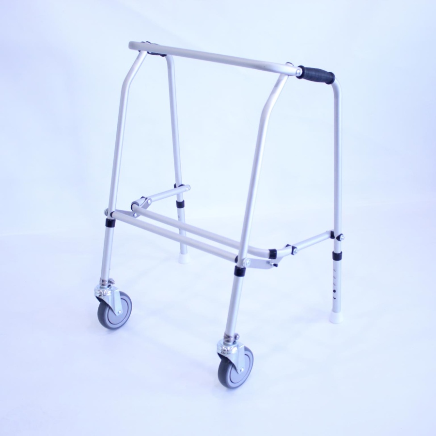 Bariatric Aluminium Folding Adjustable Walker - 2 Castors / 2 Glide Feet