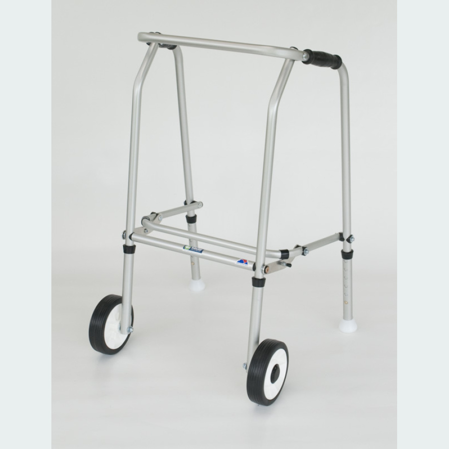 Aluminium Folding Adjustable Walker - 2 Wheels / 2 Glide Feet