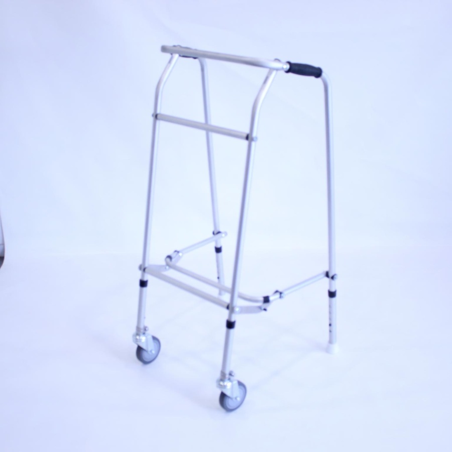 Aluminium Folding Adjustable Walker - EXTRA TALL - 2 Castors / 2 Glide Feet