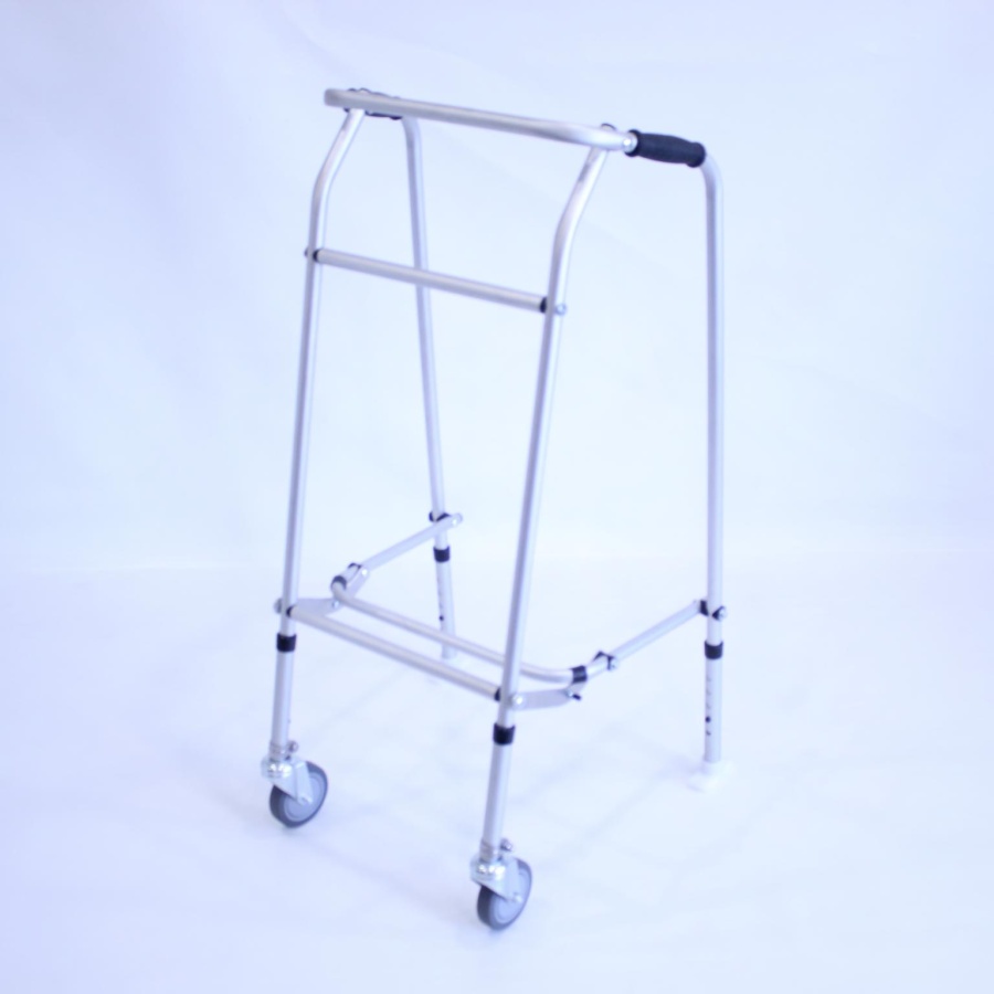 Aluminium Folding Adjustable Walker - EXTRA TALL - 2 Castors / 2 Skis
