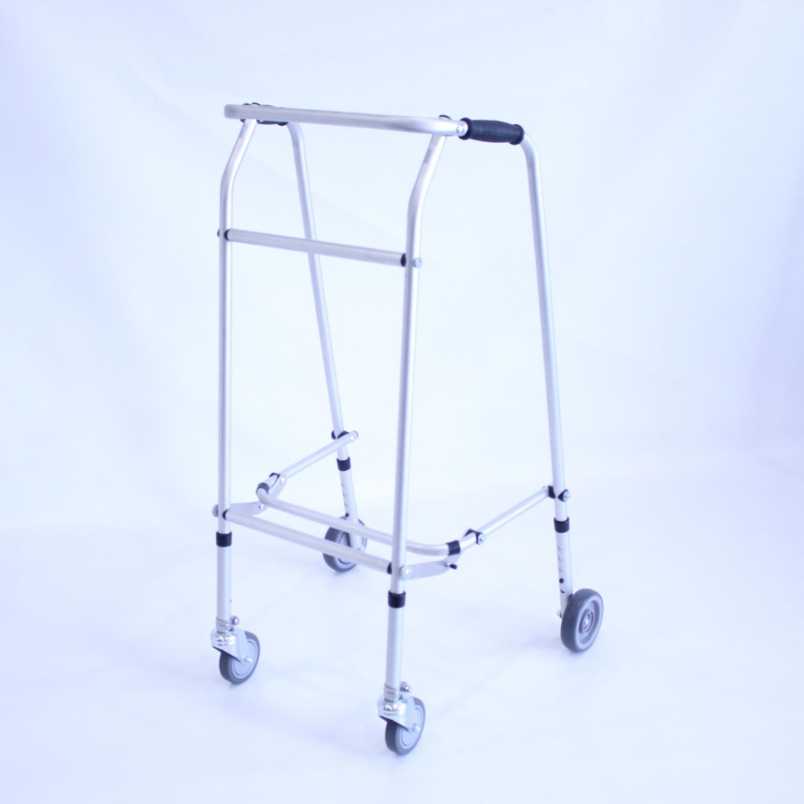 Aluminium Folding Adjustable Walker - EXTRA TALL - 2 Castors / 2 Wheels