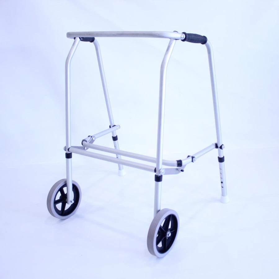 Bariatric Aluminium Folding Adjustable Walker - 2 Wheels / 2 Glide Feet
