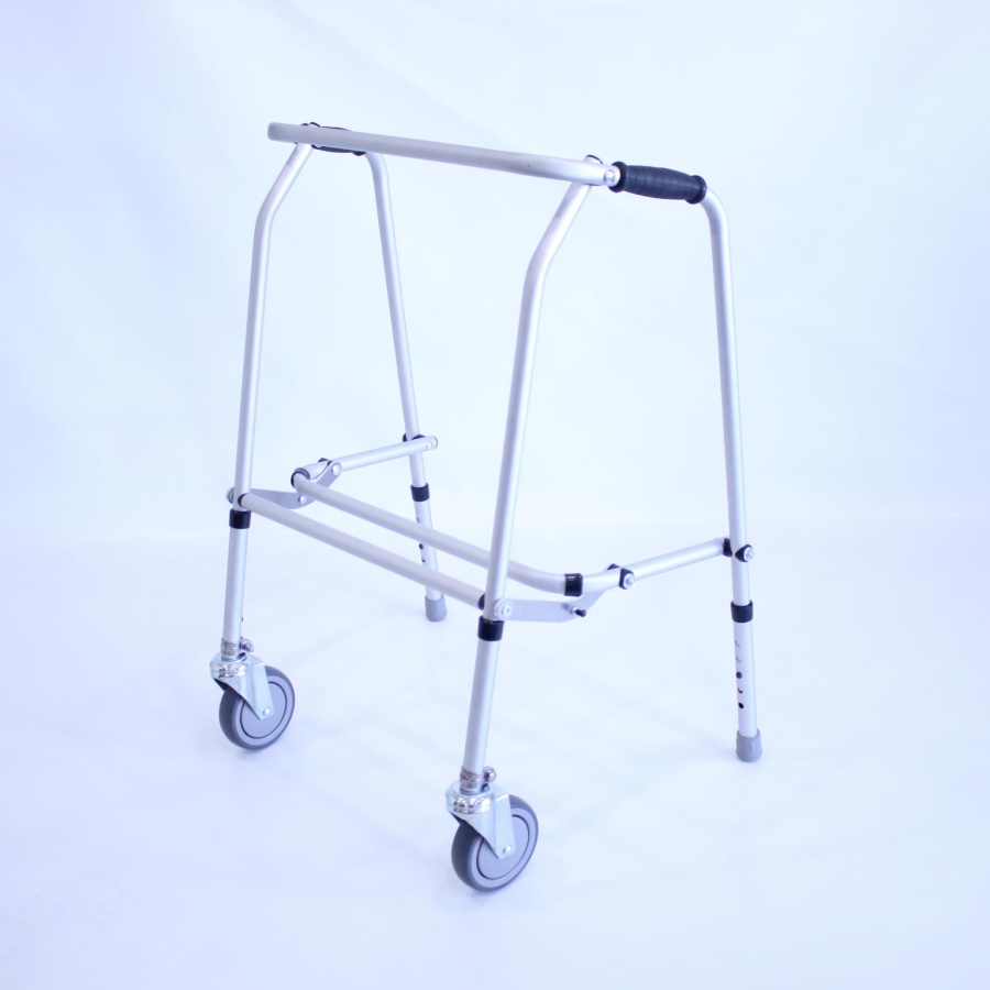 Bariatric Aluminium Folding Adjustable Walker - 2 Castors / 2 Rubber Feet