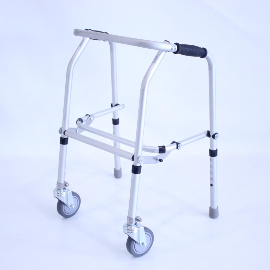 Junior Aluminium Folding Adjustable Walker - 2 Castors / 2 Rubber Feet