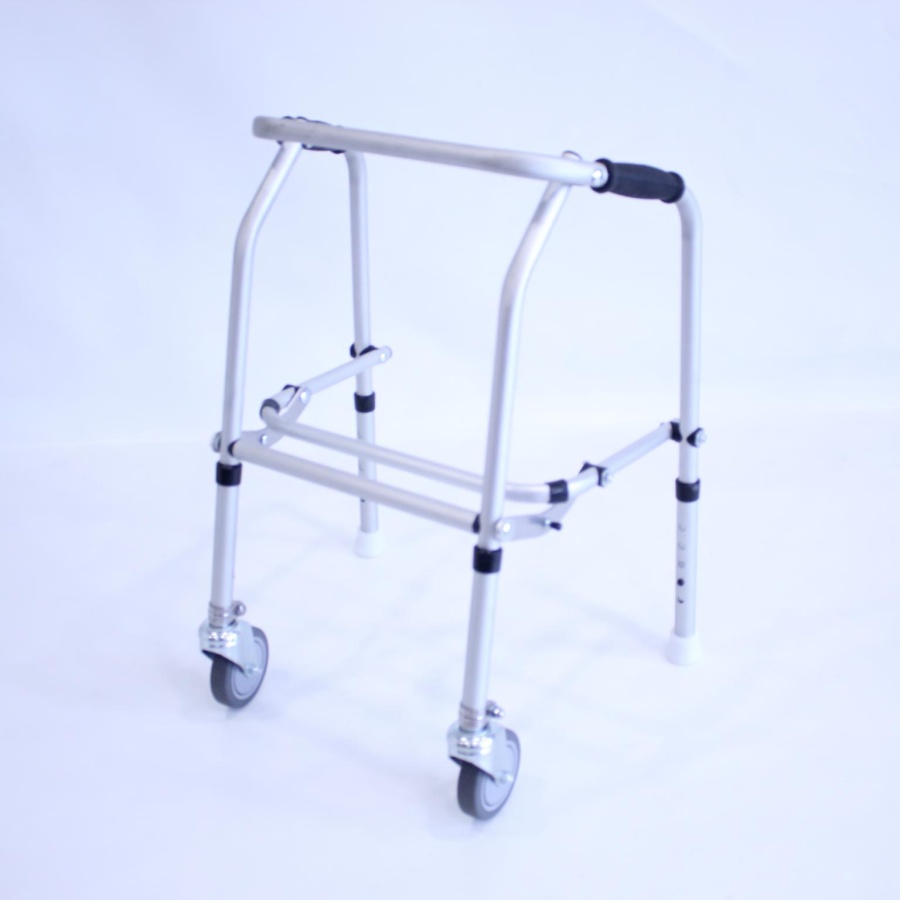 Junior Aluminium Folding Adjustable Walker - 2 Castors / 2 Glide Feet
