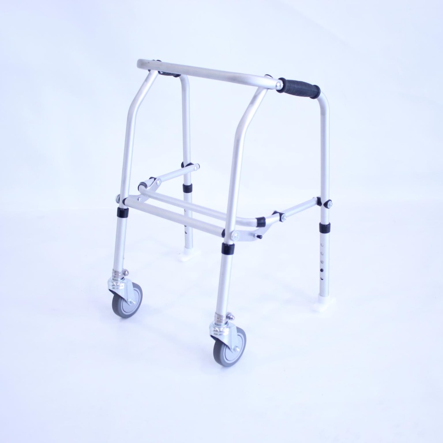 Junior Aluminium Folding Adjustable Walker - 2 Castors / 2 Skis