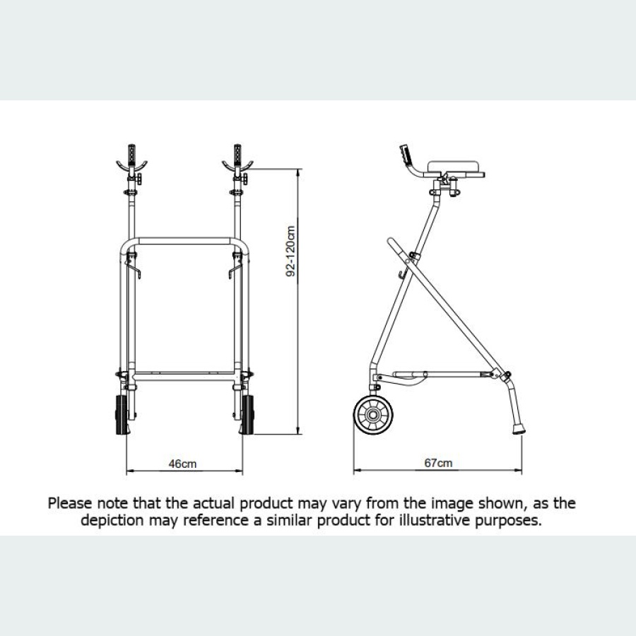 Easy Fold Rehab Forearm Walker with Forearm Troughs - 2 Wheels / 2 Glide Feet