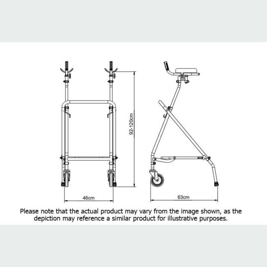 Easy Fold Rehab Forearm Walker with Pram Handle - 2 Castors / 2 Skis