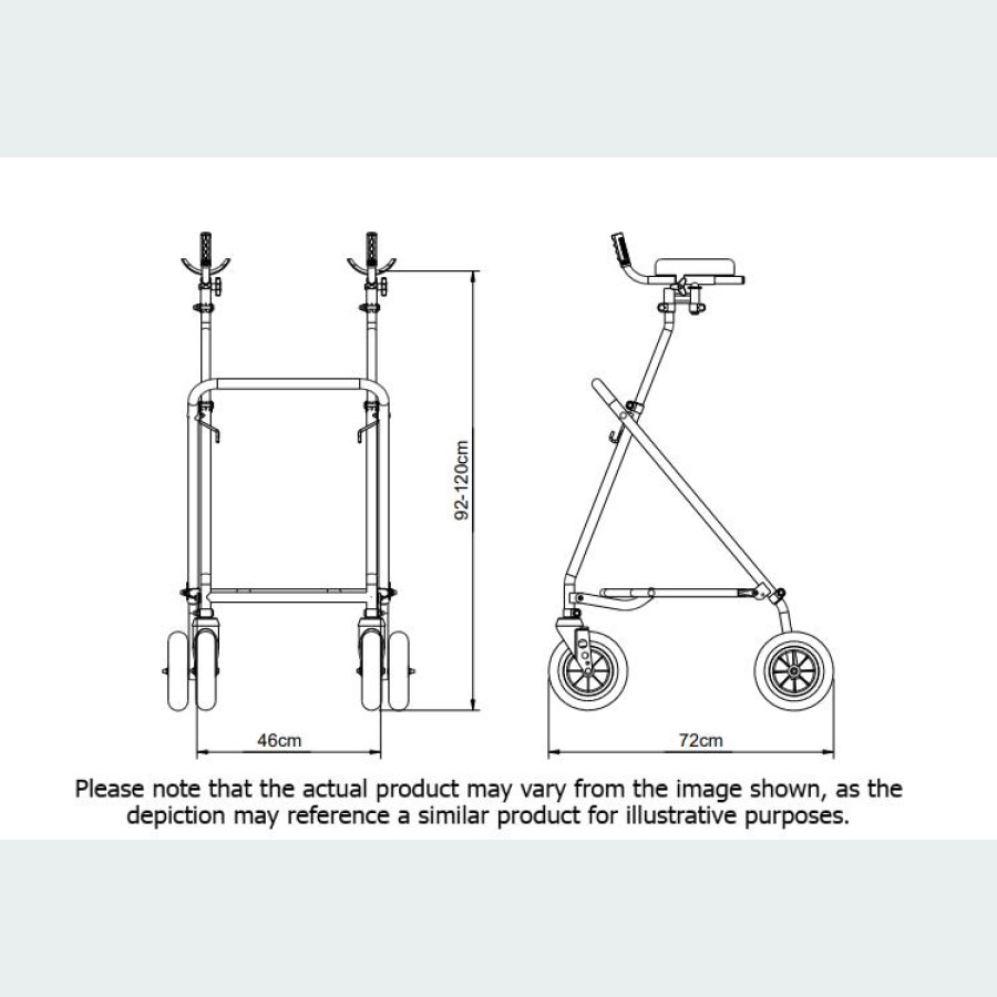 Easy Fold Rehab Forearm Walker with Standard Handles - 2 8" Castors / 2 8" Wheels