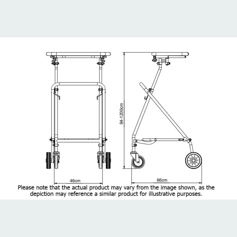 Easy Folding Rehab Walker with Pram Handle - 2 Castors / 2 Wheels