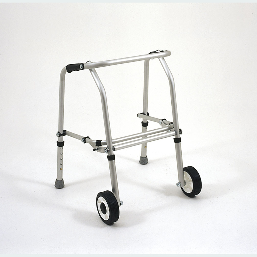 Junior Aluminium Folding Adjustable Walker - 2 Wheels / 2 Rubber Feet