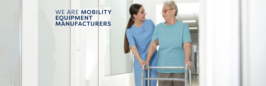 Elderly woman walking with walking frame